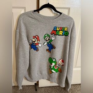 Nintendo Super Mario Graphic Sweatshirt Mario Luigi Yoshi Toad XL Gray